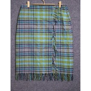 J. Jill Skirt Women‎ 6 Petite Multi Green Plaid Wool Fringe Bohemian Zip Up EUC